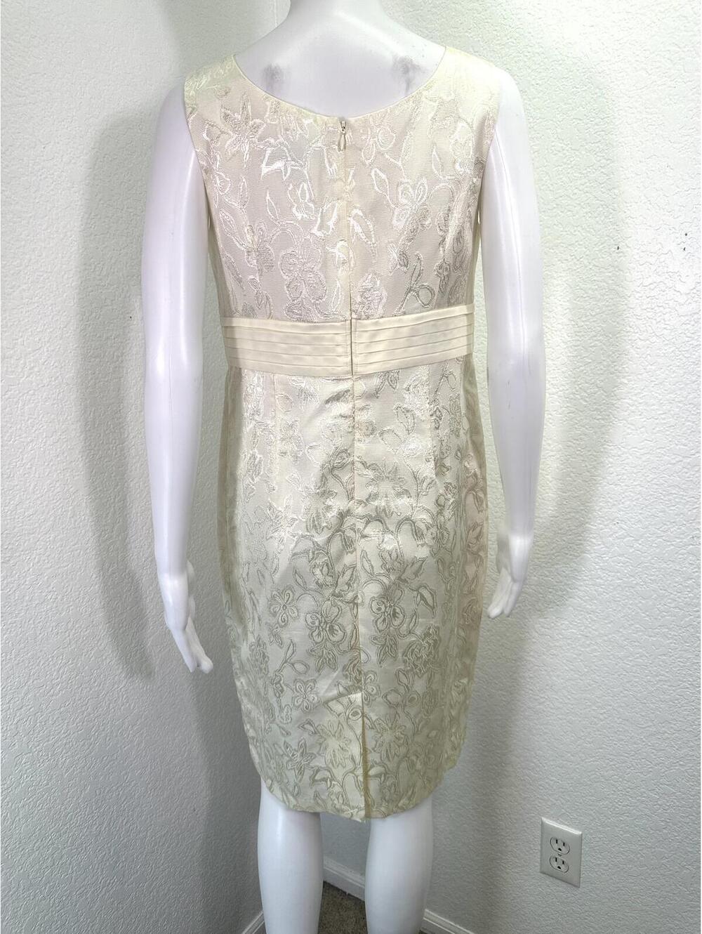 Sz 8P R&M Richards Ivory Satin Jacquard Sleeveless Dress Midi + Bolero Jacket - Picture 5 of 8